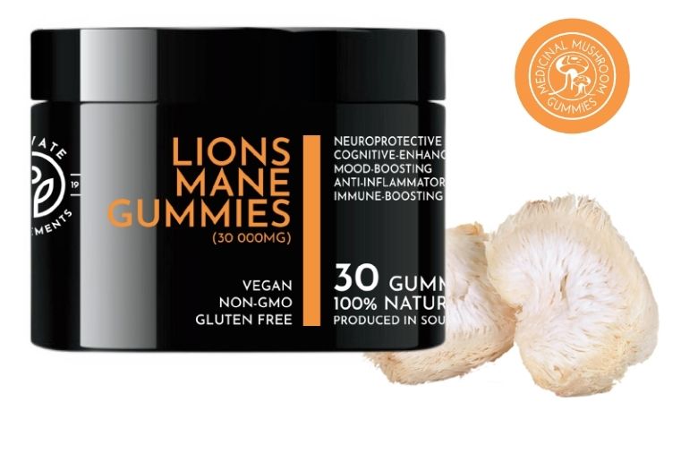 Lions Mane Mushroom Gummies 1000mg per serving gluten-free vegan for cognitive function focus and immune support