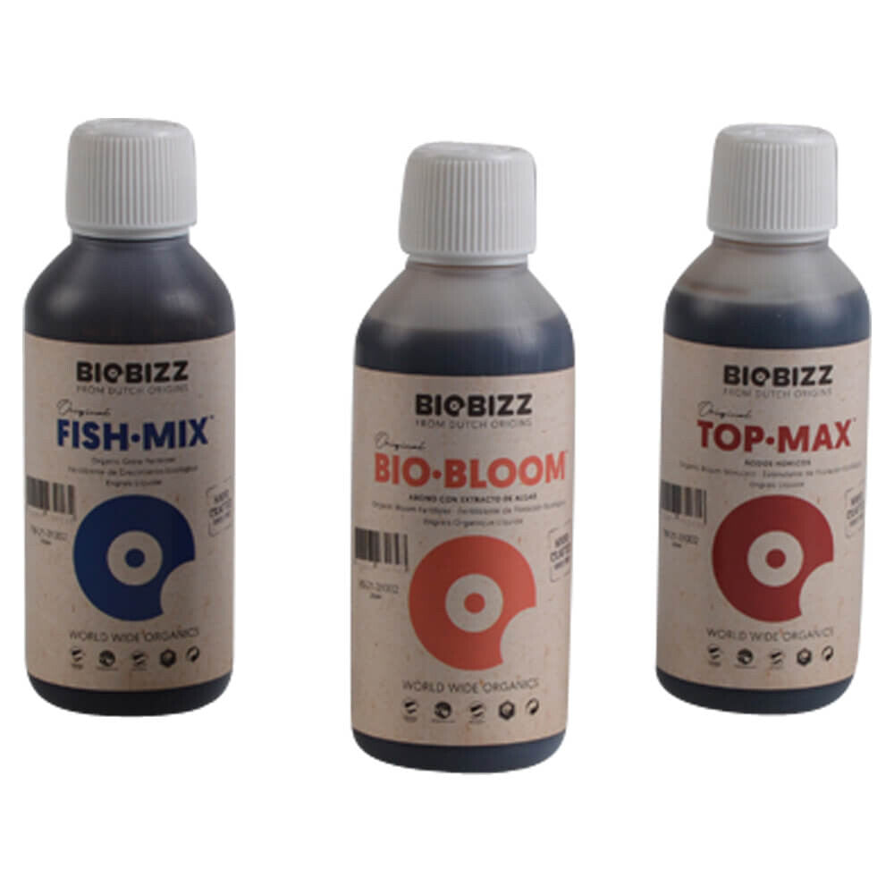 BioBizz Try Pack Outdoor – Fish Mix Bio Bloom Top Max Organic Nutrient Bottles 250ml
