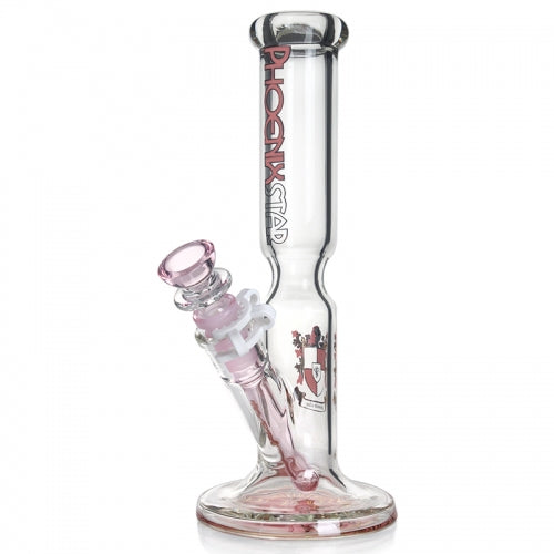 phoenix star 10 inch straight glass pink bong with ice catcher and wide base for smooth hits
