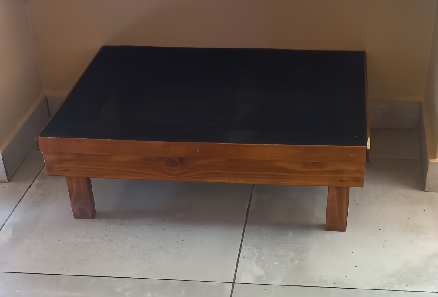 Handcrafted Wooden Dog Bed – Black Padded Top, Solid Pine Frame, Premium Pet Furniture