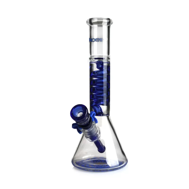 Phoenix Star Freezable Coil Beaker Bong 10 Inch – Blue Glycerin Coil Clear Borosilicate Glass