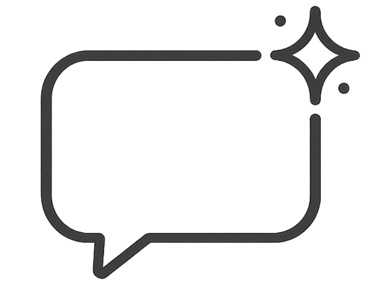 Black line art of a speech bubble with a star inside on a white background
