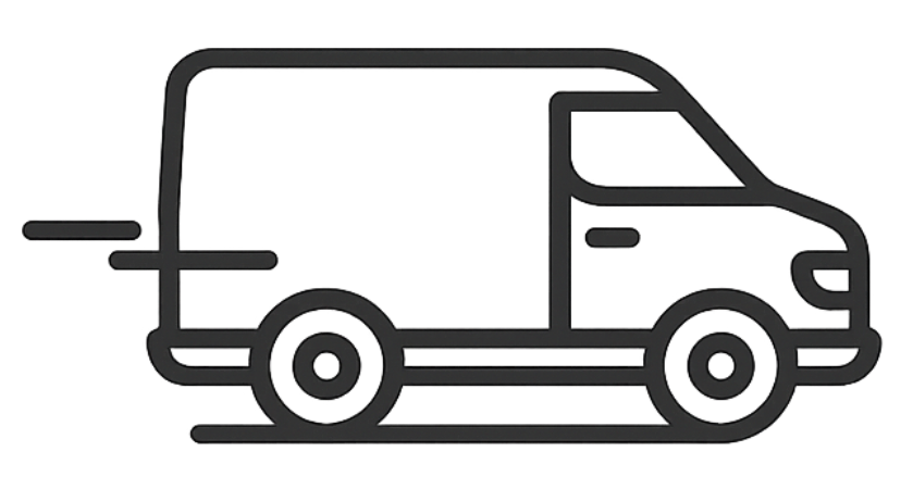 Line drawing of a delivery van on a white background