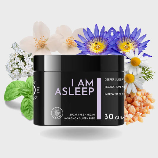 Elevate I Am Asleep Gummies with melatonin chamomile and valerian root for faster sleep and restful nights