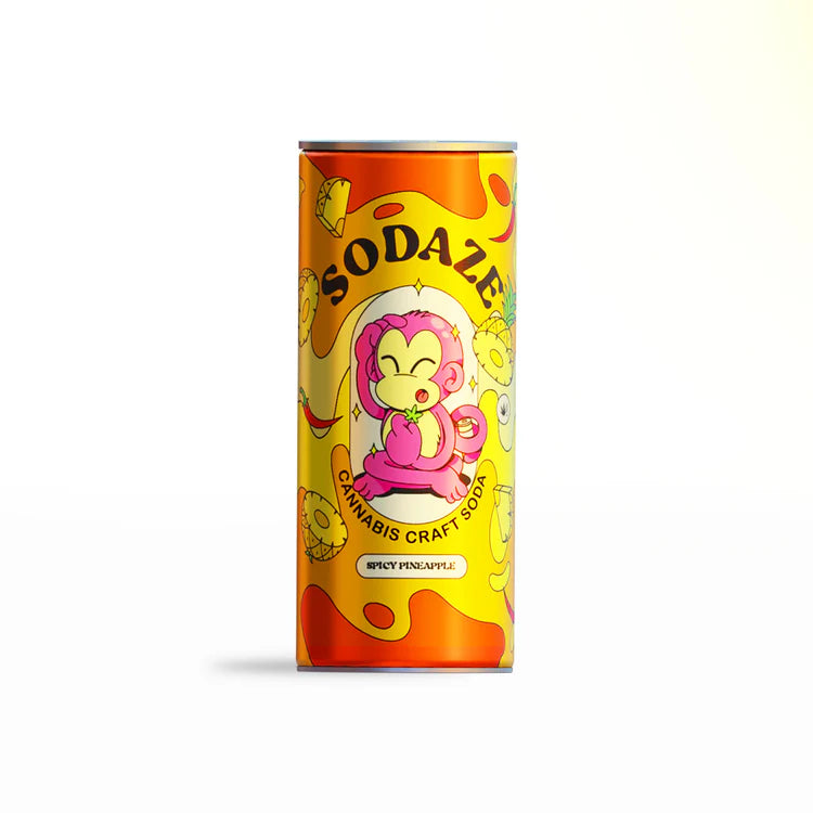 odaze Spicy Pineapple Cannabis Craft Soda 250ml – Orange Yellow Can, Infused Soda Drink