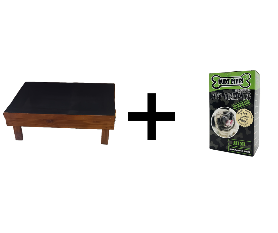 Wooden Dog Bed and Budz Bites CBD Pet Treats Mini Bundle – Anxiety Pain Relief Dog Promo