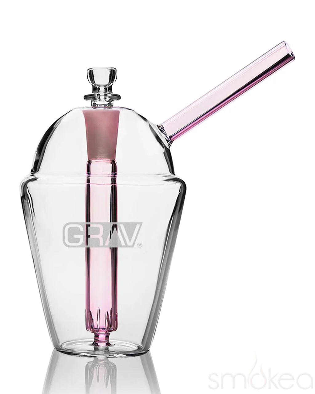 Grav Slush Cup Bubbler 6-inch borosilicate glass Pink with cross-cut diffuser downstem, angled mouthpiece and 14mm cup bowl