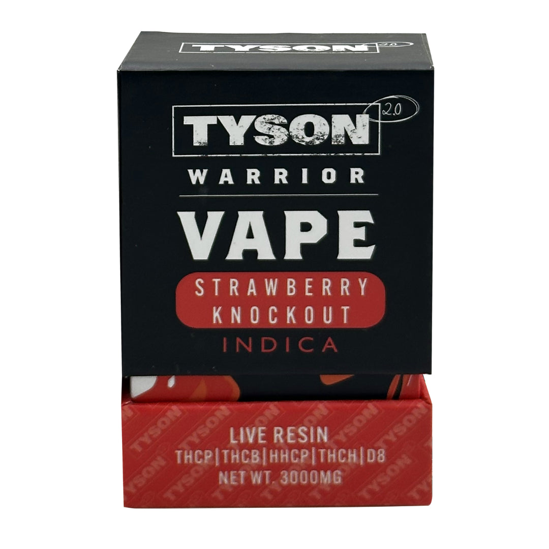 Tyson Knockout Vape 2mg with Delta-8 and THC-P in a sleek disposable design for bold consistent performance